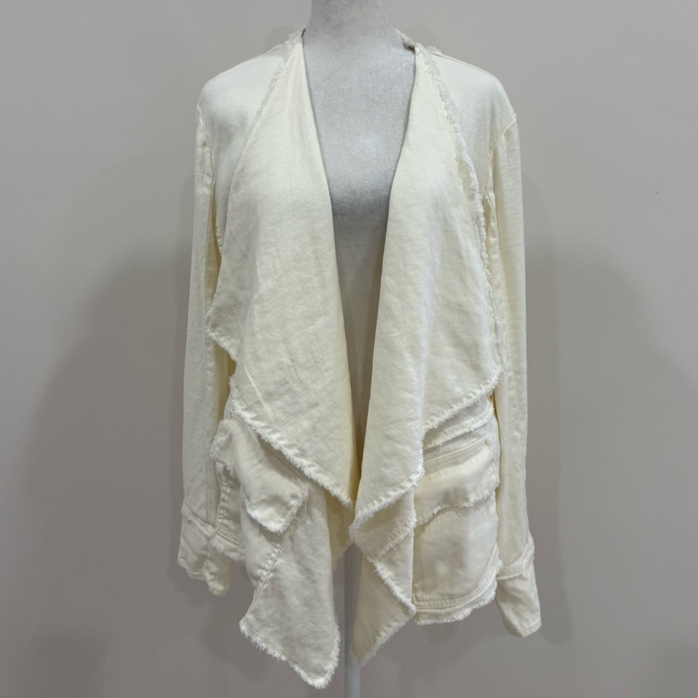 Free People Linen Blend Frayed Edge Blazer Size Medium - Picture 2 of 8